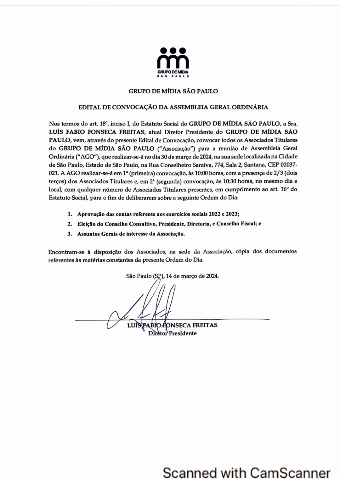 Documento digitalizado: EDITAL DE CONVOCAÇÃO DA ASSEMBLEIA GERAL ORDINÁRIA