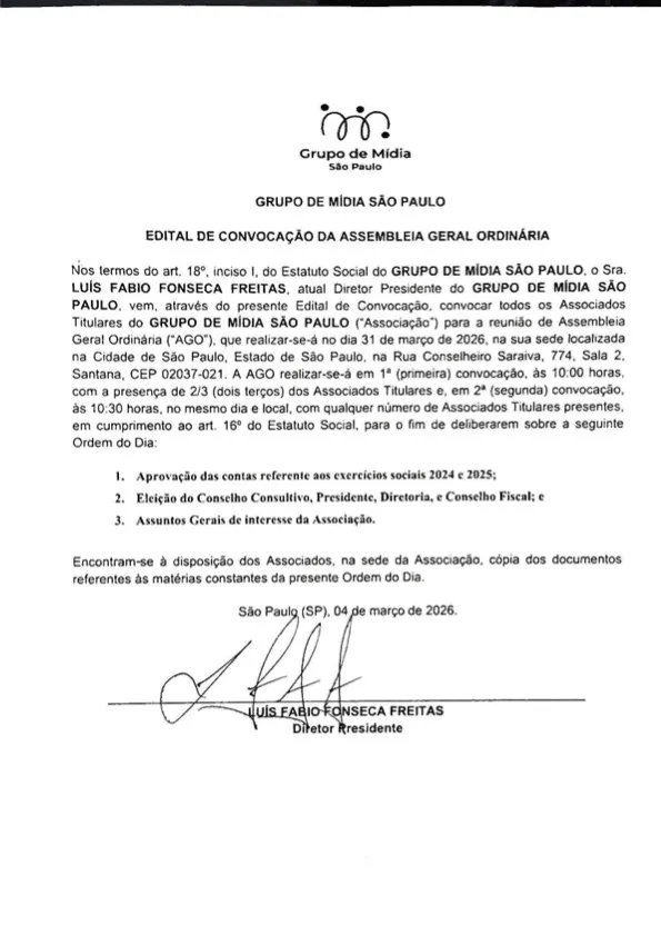 Documento digitalizado: EDITAL DE CONVOCAÇÃO DA ASSEMBLEIA GERAL ORDINÁRIA – 03/2026